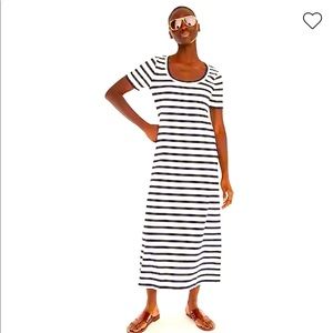 Knit midi dress in stripes - Navy and white T-shirt dress with crew neck